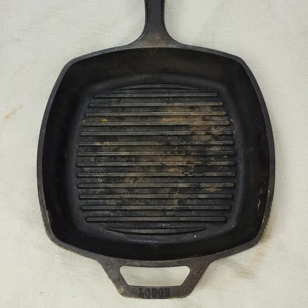 Lodge Pan Cast Iron Square Grill Pans 10 1/2” & Handle USA 289X Kitchen L8SGP